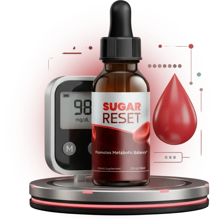 Sugar Reset dropper bottle on its display stand